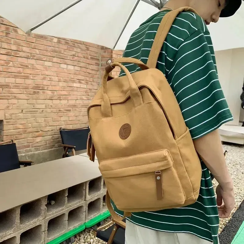 2023 New College Male Canvas Backpack Female Retro Travel Book Bag Girl Boy Laptop Student Fashion Men's And Women's School Bag