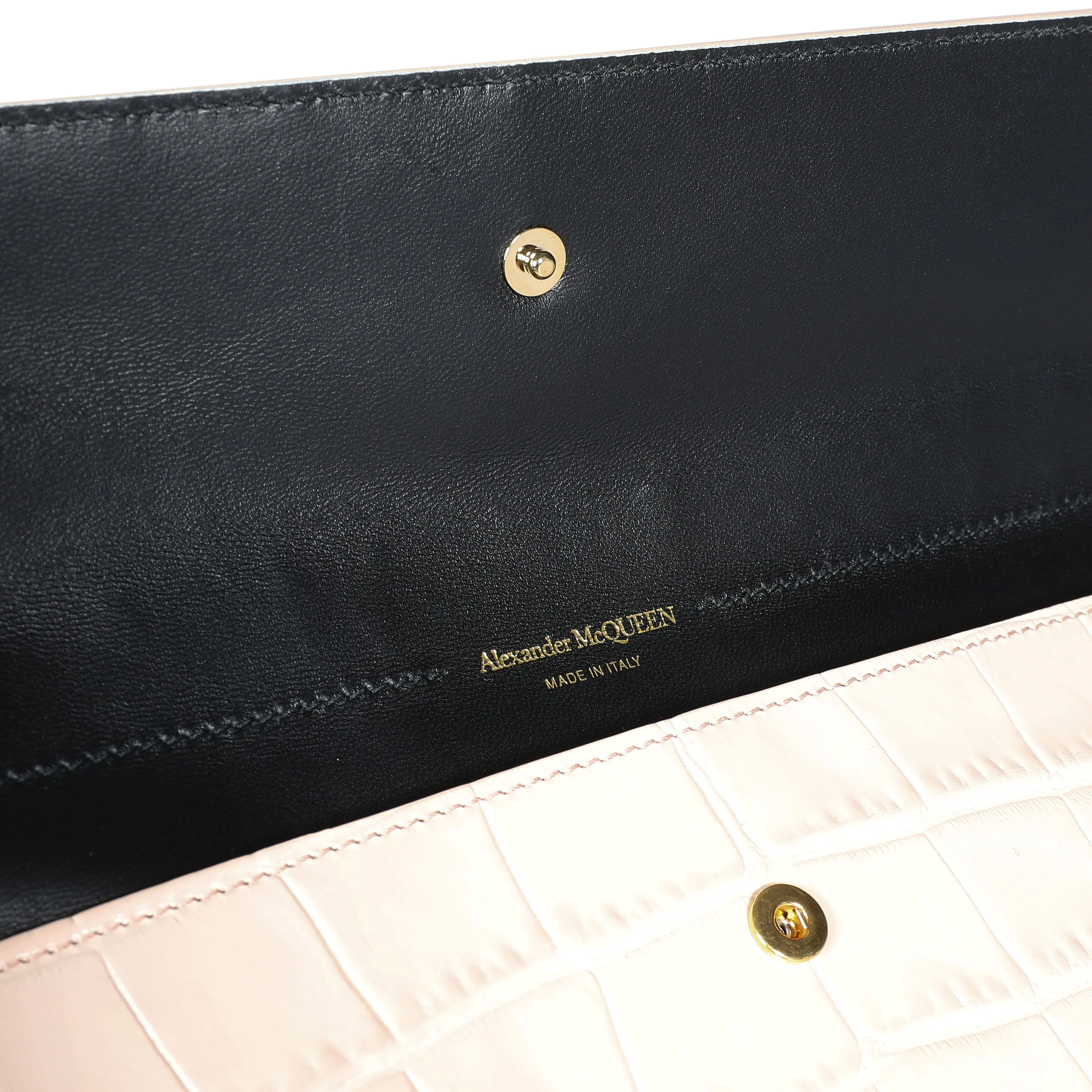 Alexander McQueen Blush Crocodile-Embossed Leather Skull Pouch