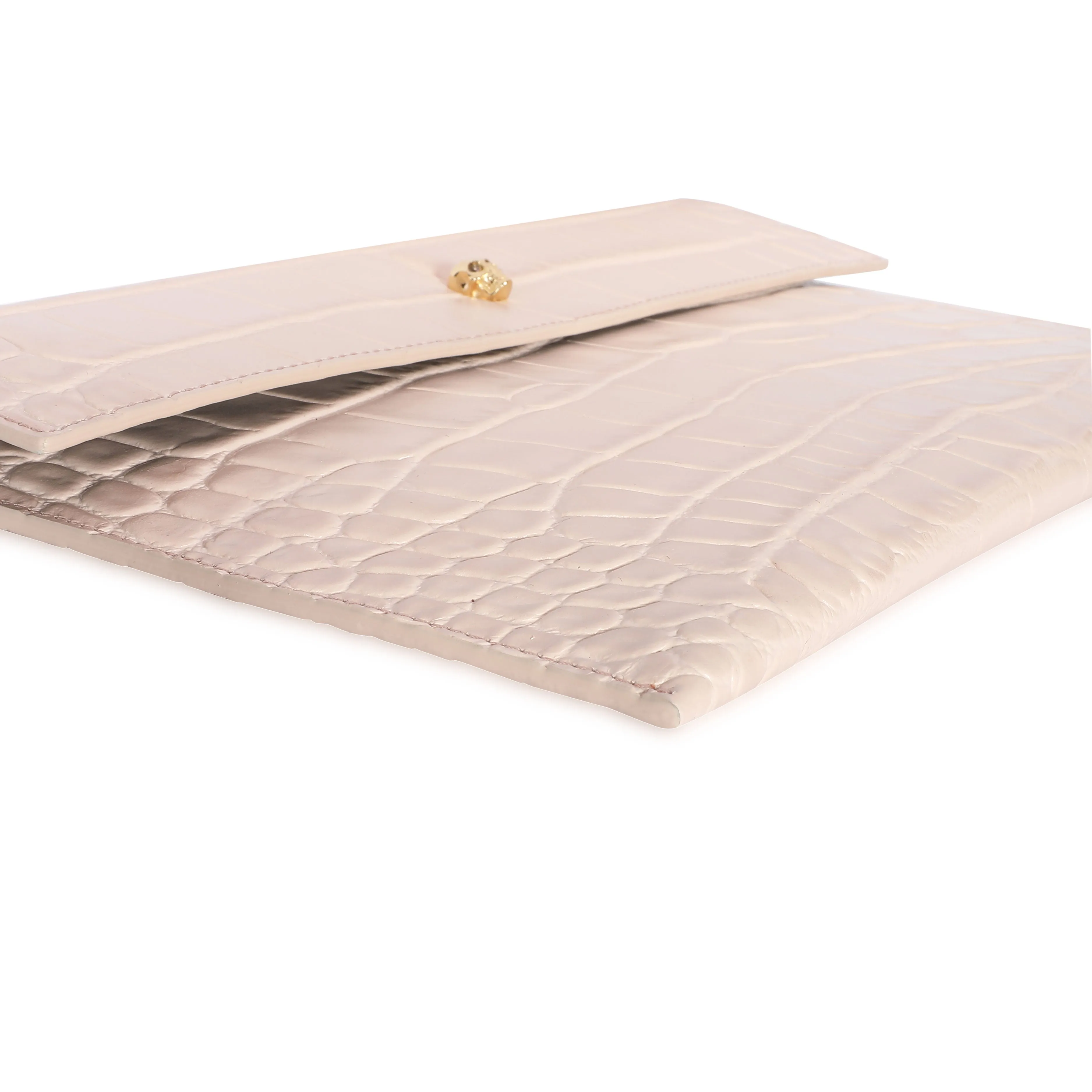 Alexander McQueen Blush Crocodile-Embossed Leather Skull Pouch