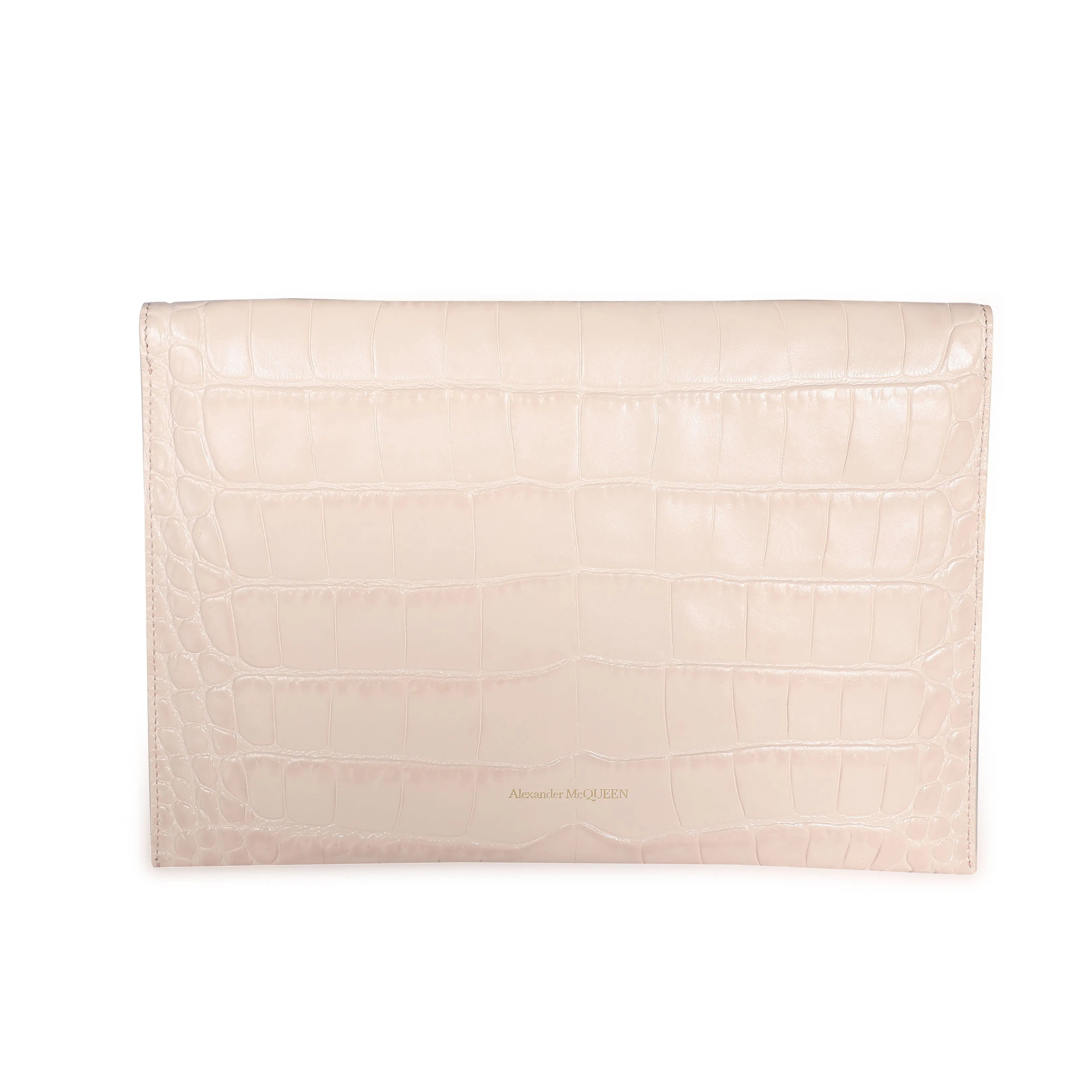 Alexander McQueen Blush Crocodile-Embossed Leather Skull Pouch
