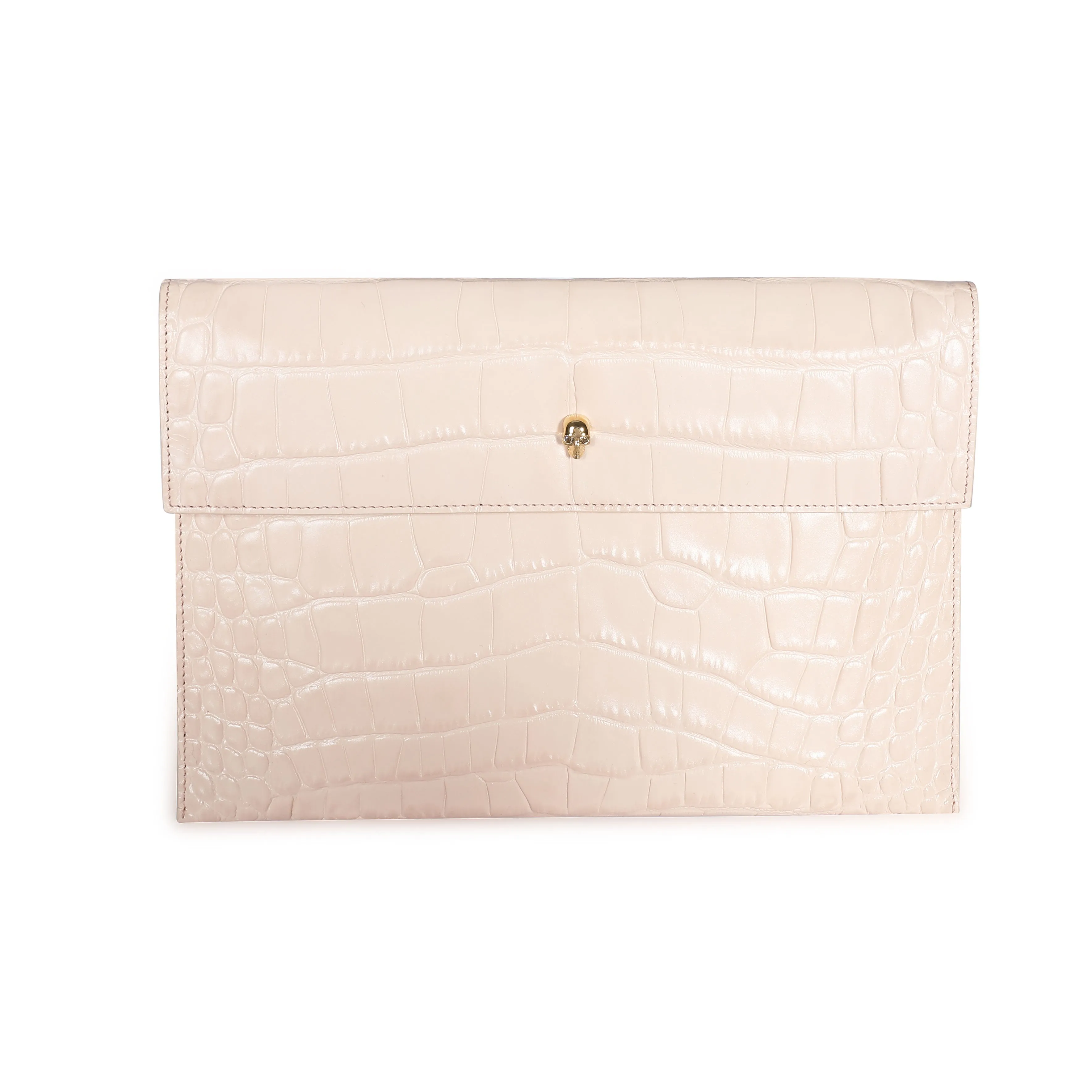 Alexander McQueen Blush Crocodile-Embossed Leather Skull Pouch