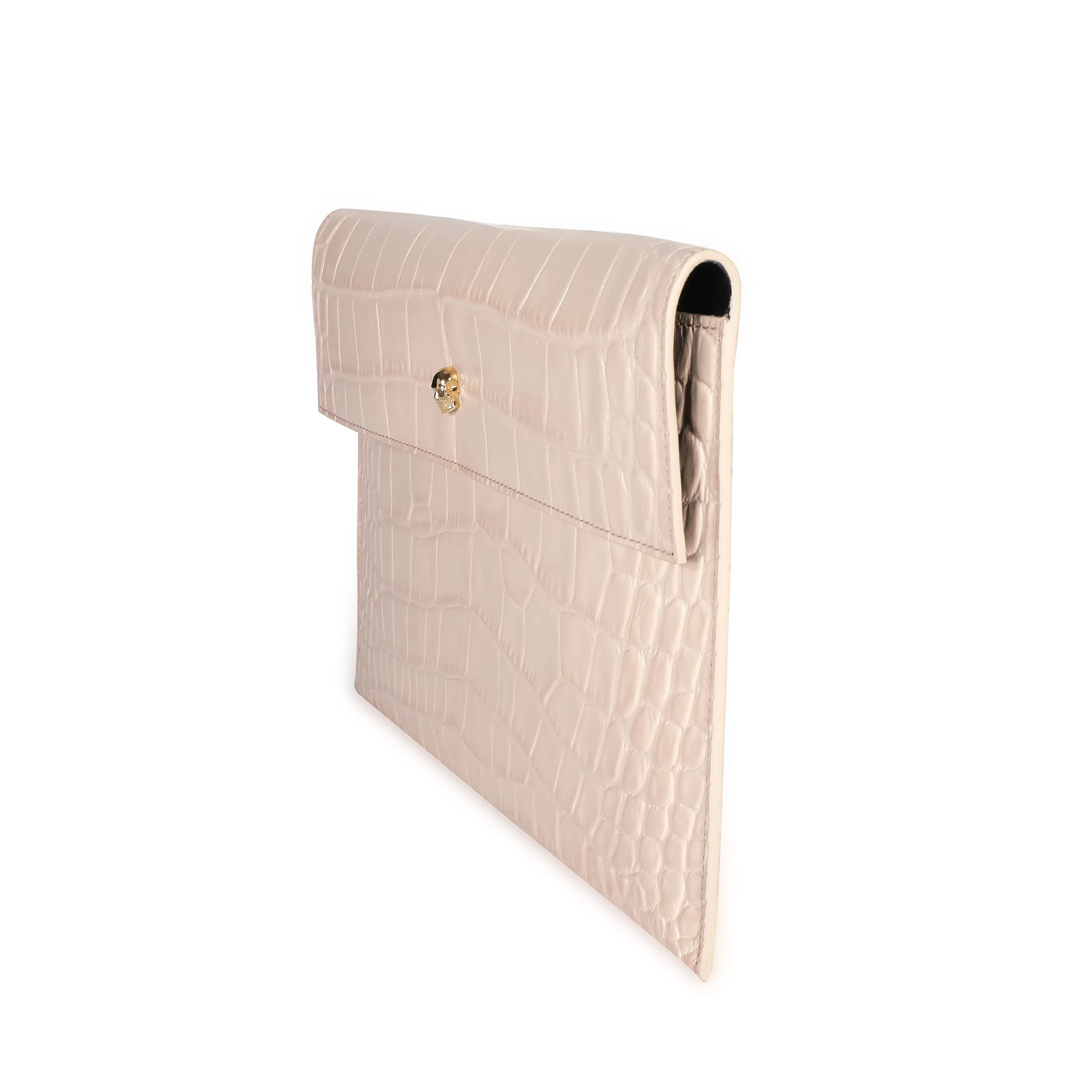 Alexander McQueen Blush Crocodile-Embossed Leather Skull Pouch