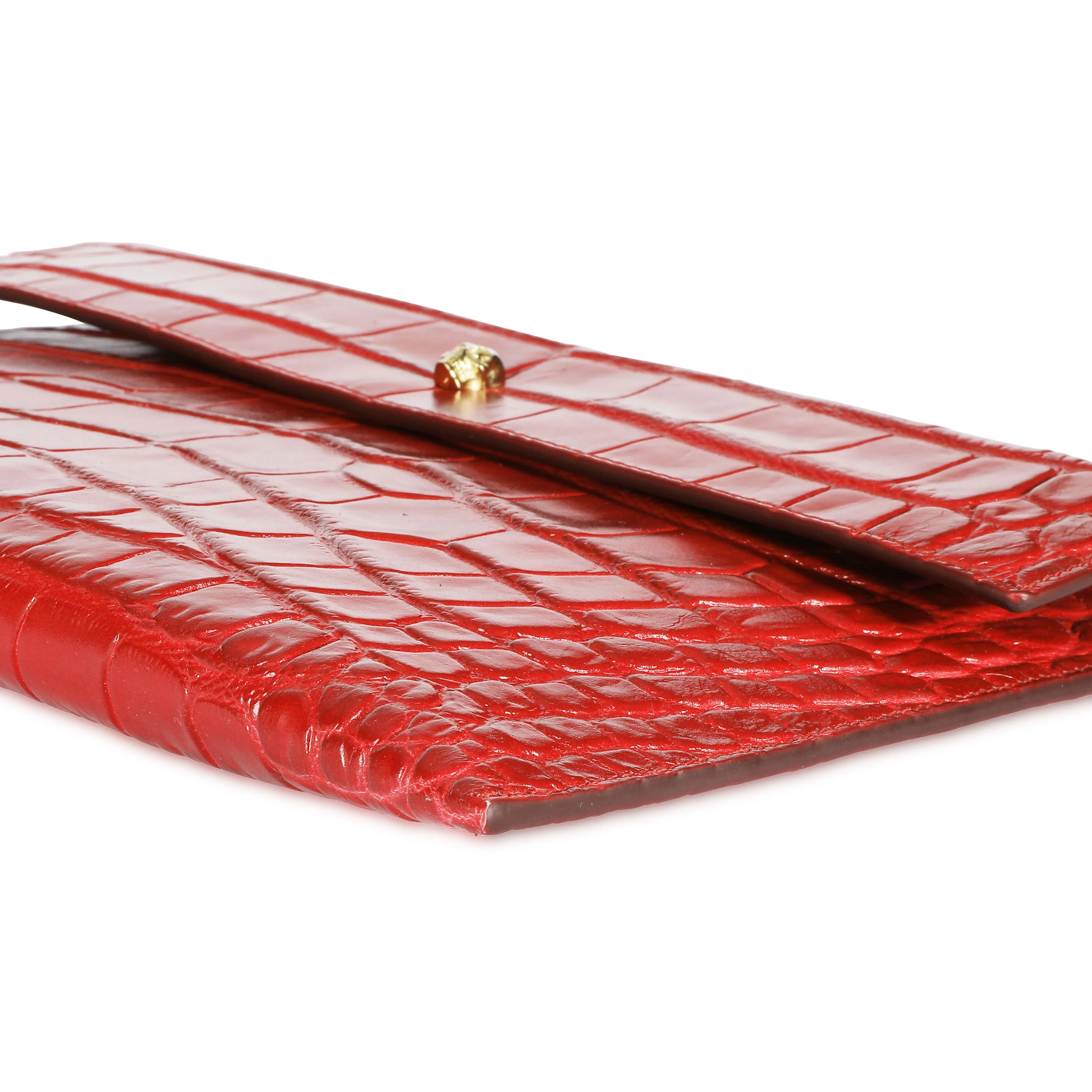 Alexander McQueen Red Crocodile-Embossed Leather Skull Pouch