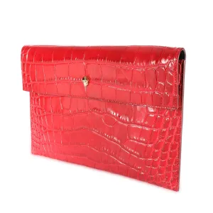Alexander McQueen Red Crocodile-Embossed Leather Skull Pouch