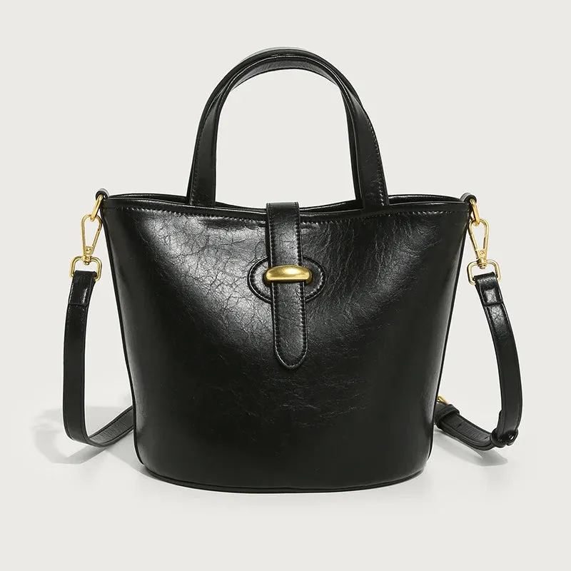 Amozae-New Retro Bucket Bag Korean Style Simple Versatile Mother Bag Handbag Shoulder Multi -Use Women'S Bag Autumn Winter