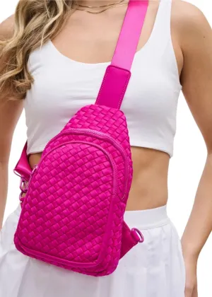 Beyond the Horizon Woven Sling Backpack / Crossbody Bag - Fuchsia