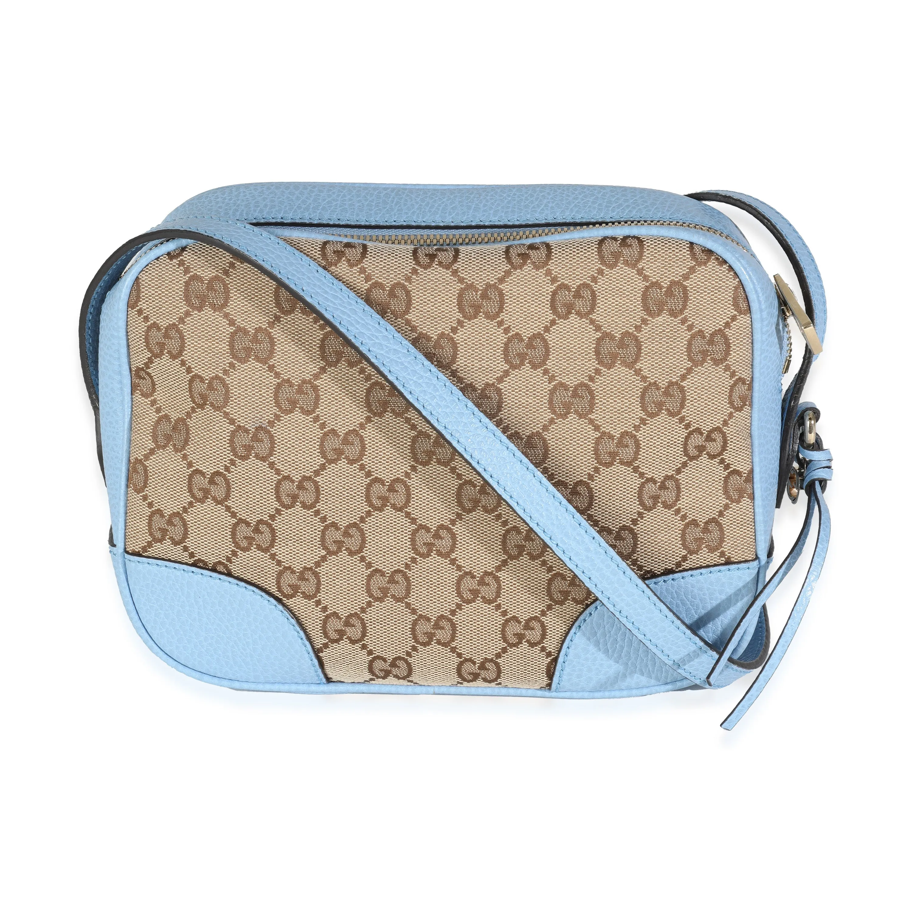 Blue Dollar Calfskin Beige GG Canvas Bree Messenger Bag