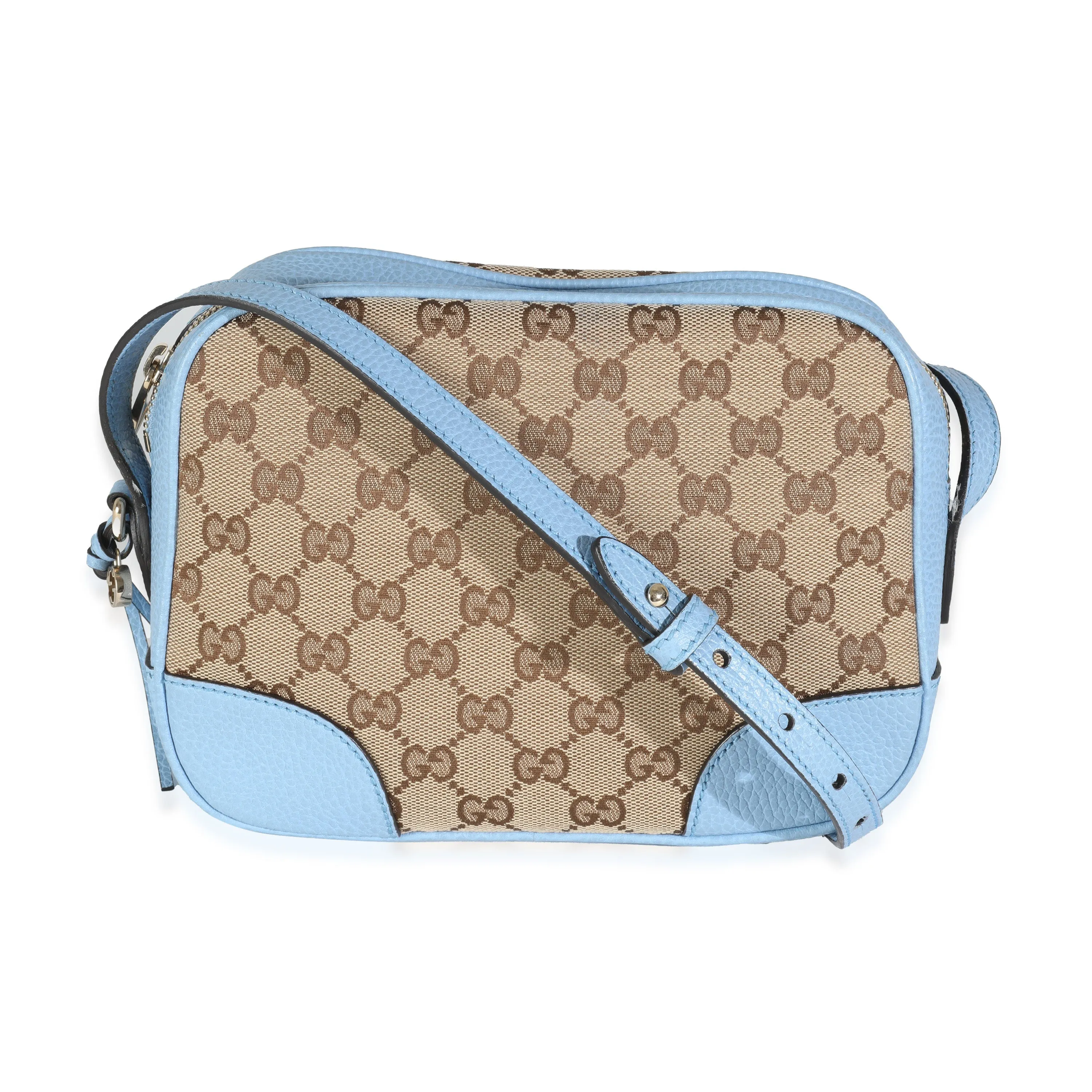 Blue Dollar Calfskin Beige GG Canvas Bree Messenger Bag