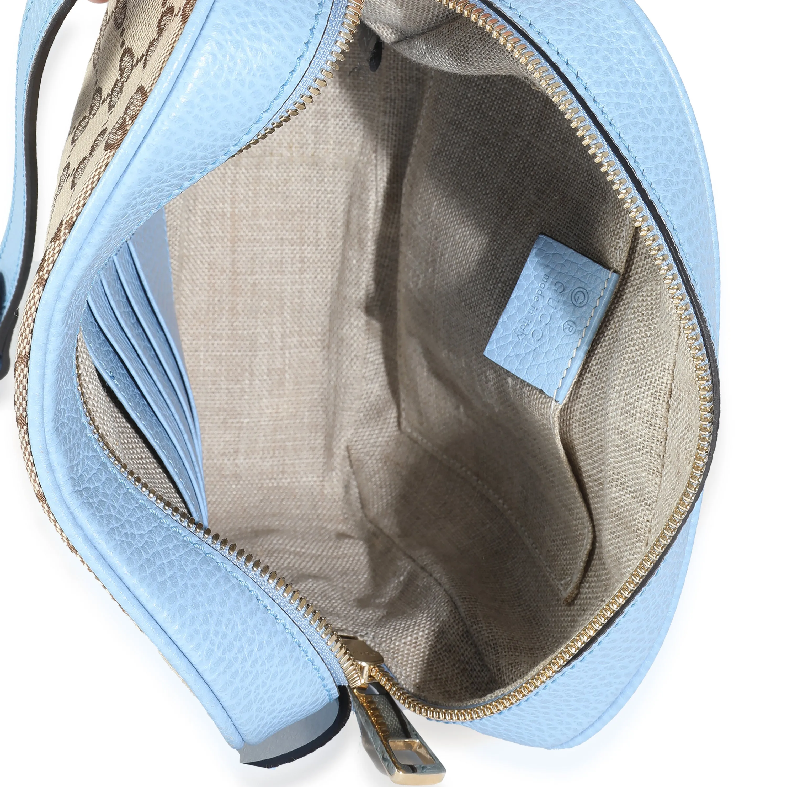 Blue Dollar Calfskin Beige GG Canvas Bree Messenger Bag