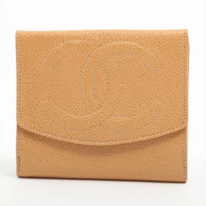 Chanel Coco Caviar S Compact Wallet Three Folded Beige Gold  3rd