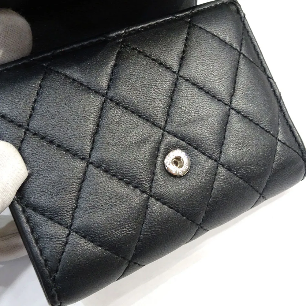 CHANEL Compact Wallet AP0229 All Black Leather Coco Three Fold Wallet Mini