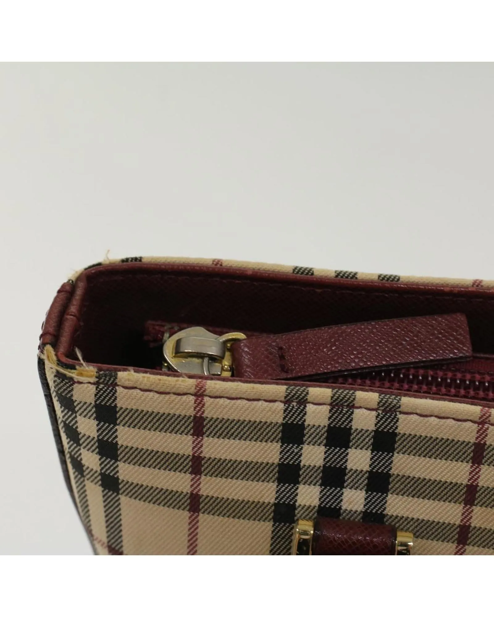 Check Shoulder Bag Nylon Leather Auth