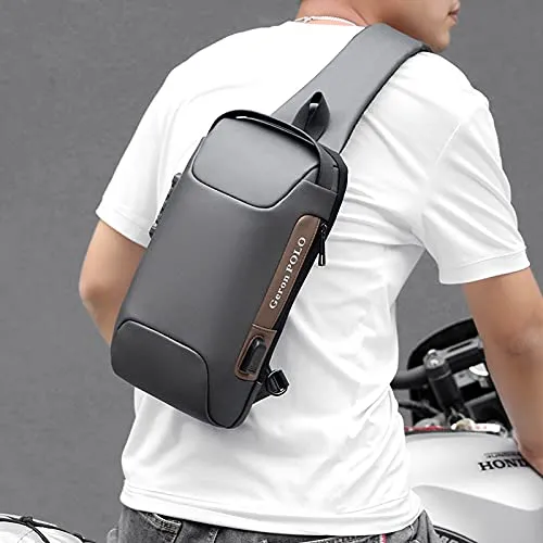 Chest Bag, Multi functional Crossbody Bag Password Lock Anti-theft Waterproof and Scratch Resistant with USB Charging Port High-capacity Grey