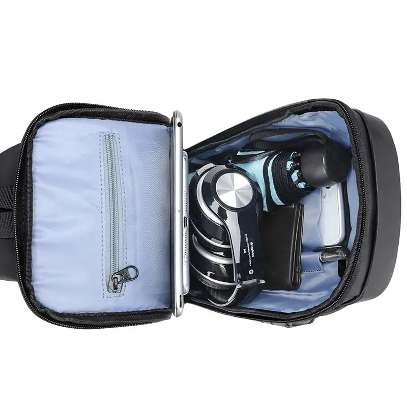 Chest Bag, Multi functional Crossbody Bag Password Lock Anti-theft Waterproof and Scratch Resistant with USB Charging Port High-capacity Grey