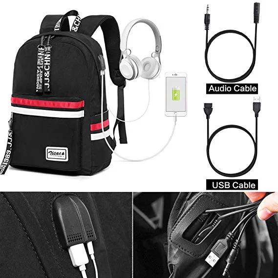 Girls School Backpack Bookbag Casual Travel Daypack with USB Charging Port