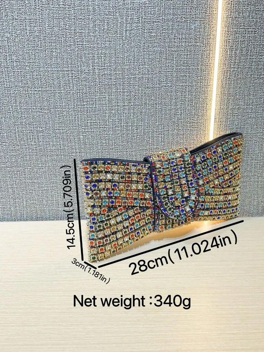 Glamorous Multi Colour Crystal Bow Clutch Bag