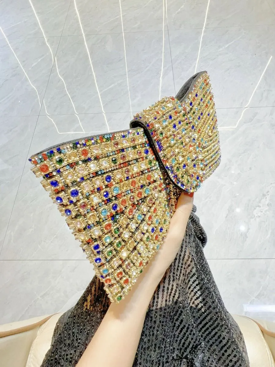 Glamorous Multi Colour Crystal Bow Clutch Bag