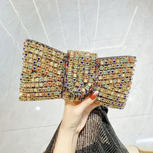 Glamorous Multi Colour Crystal Bow Clutch Bag