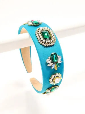Jade Green Muti Colour Crystal & Pearl Hair Band