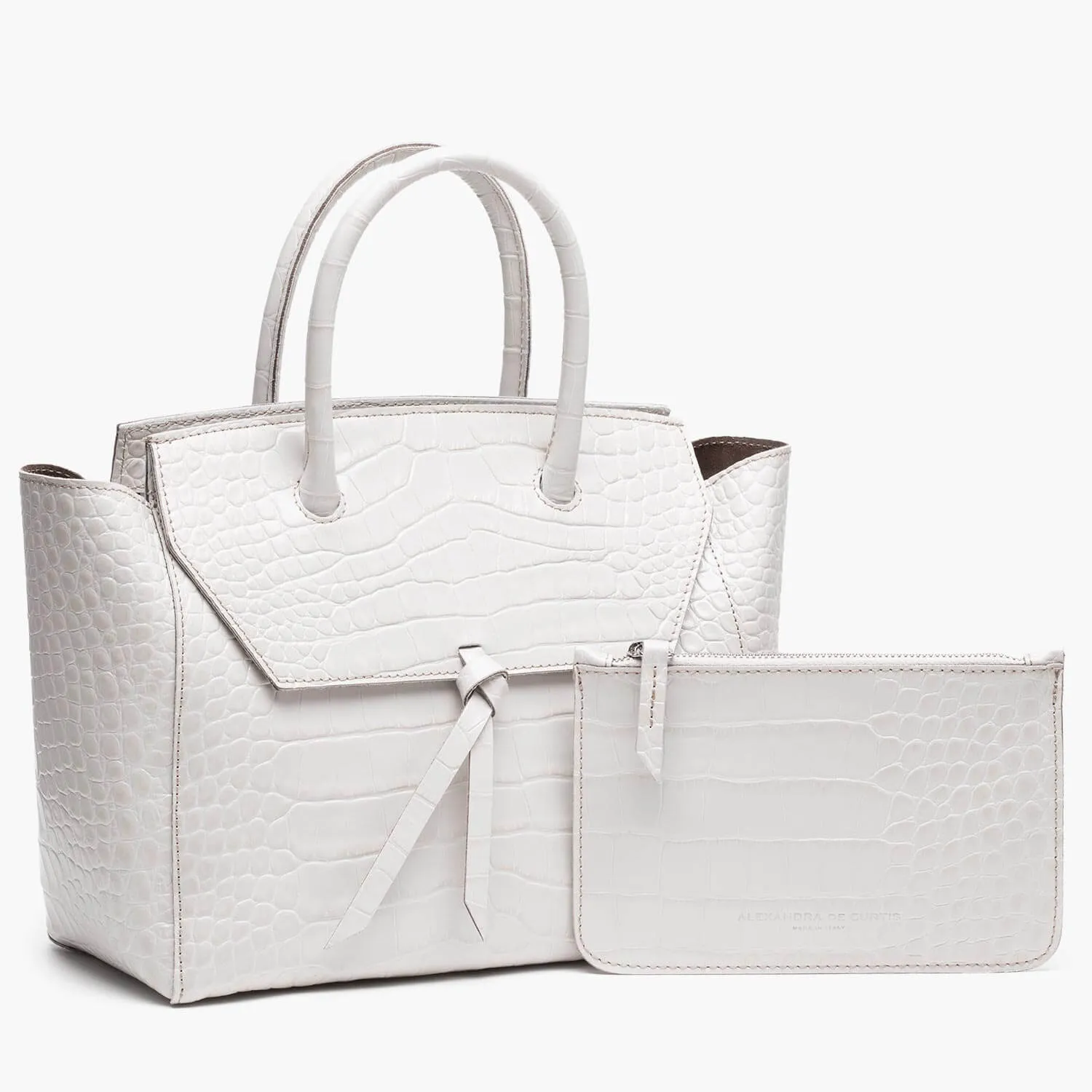 Loren Midi Leather Tote Bag - Ivory Croc Print