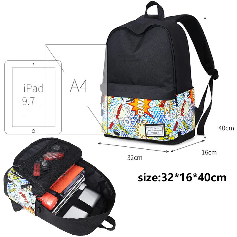 Polyester Backpack Teenage Girls School Bags Print Ladies Casual Bag