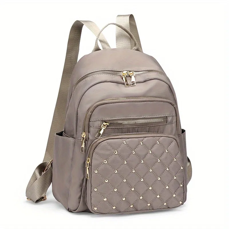 Quilted Rivet Large Capacity Backpack, Nylon Durable Lightweight School Backpack, Fashion Travel Commuter Bag