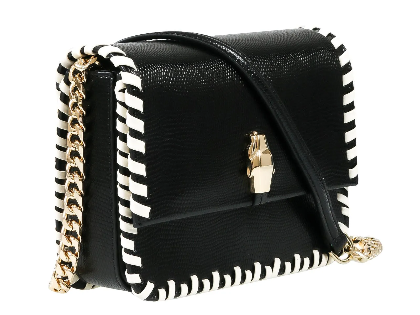 Roberto Cavalli Class GWLPCK B01 Milano Rmx 0 Black/White Medium Shoulder Bag