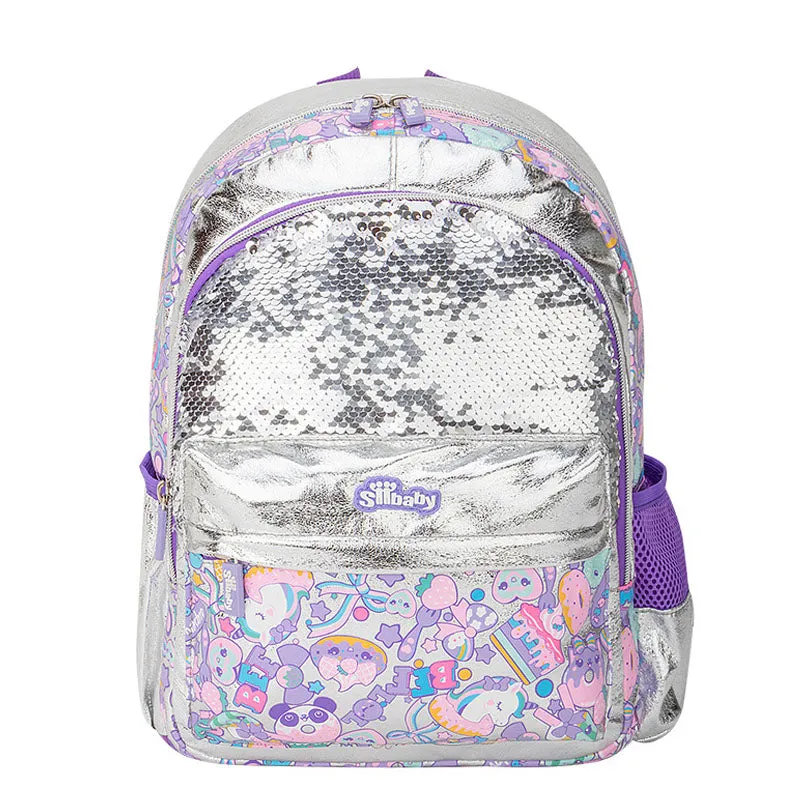Sequin Backpack Cartoon Printed Bookbag Student Satchel For Girls