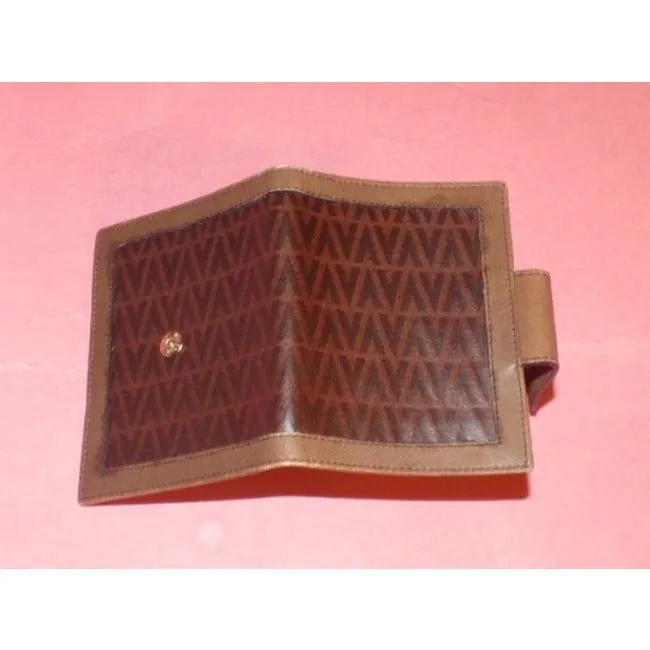 Valentino V Logo Print Coated Canvas Brown Leather Vintage Wallet