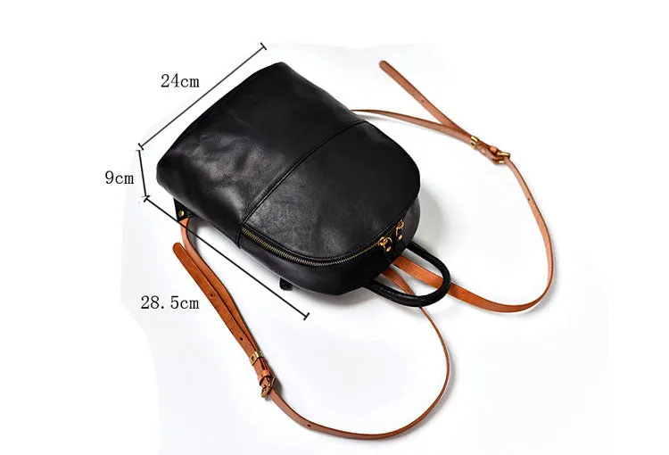 YAAGLE Girls' Simple Real Leather Student Zipper Backpack YG209
