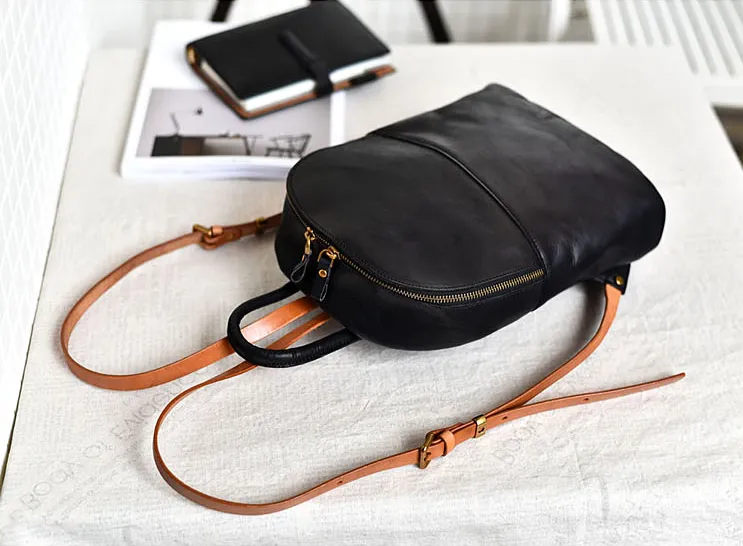 YAAGLE Girls' Simple Real Leather Student Zipper Backpack YG209