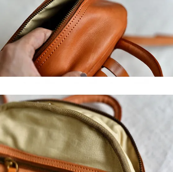 YAAGLE Girls' Simple Real Leather Student Zipper Backpack YG209