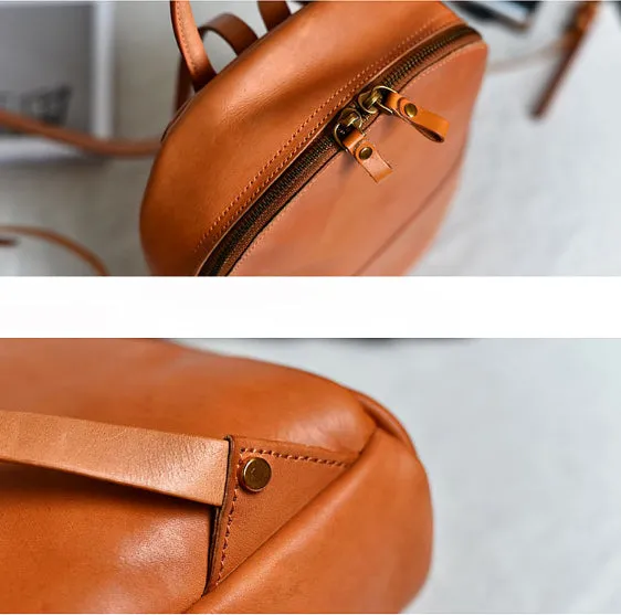 YAAGLE Girls' Simple Real Leather Student Zipper Backpack YG209