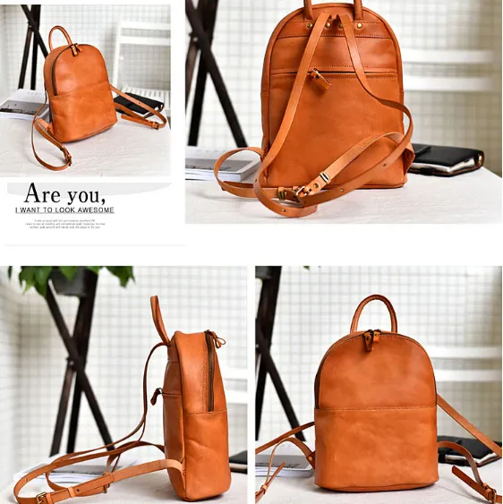 YAAGLE Girls' Simple Real Leather Student Zipper Backpack YG209
