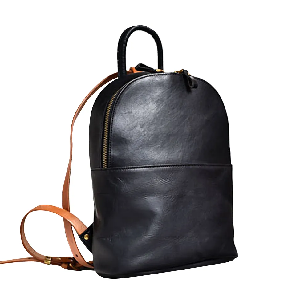 YAAGLE Girls' Simple Real Leather Student Zipper Backpack YG209