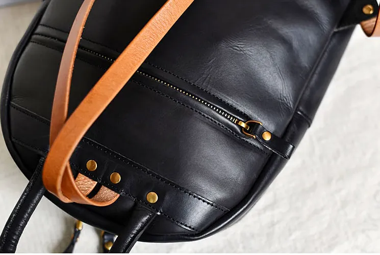 YAAGLE Girls' Simple Real Leather Student Zipper Backpack YG209